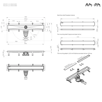 Душевой лоток Am.Pm MasterFlow (W01SC-U11-060-04SB) (600мм) универсальный затвор Tile 11