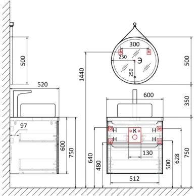 Тумба для ванной Jorno Wood 60 Wood.01.60/P/W подвесная, 60 см, белая 5
