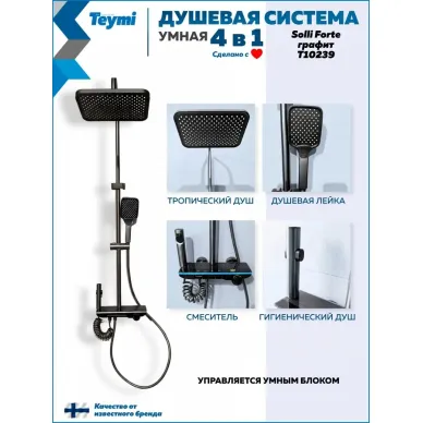 Душевая система Teymi Solli Forte T10239 с умным смесителем, графит 1