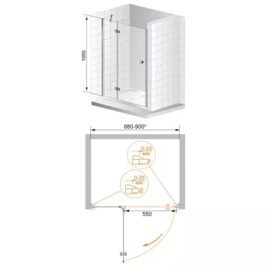 Душевая дверь Cezares Verona B12 (90 см) текстурное стекло 1