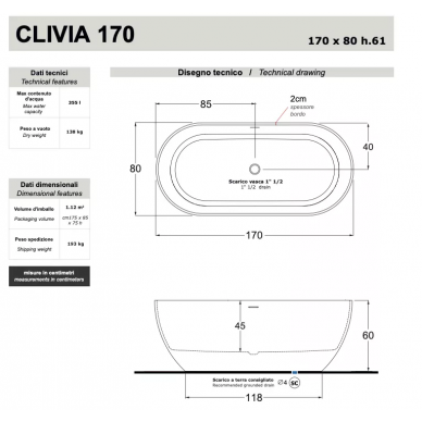 Ванна из литого мрамора Gruppo Treesse Clivia V447BL (170x80) белый глянцевый 6