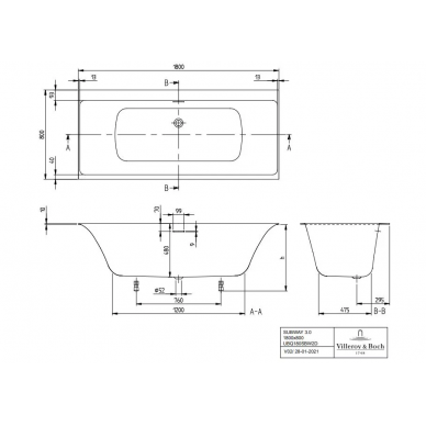 Квариловая ванна Villeroy & Boch Subway 3.0 (UBQ180SBW2DV-01) 180x80 см (с ножками) 10
