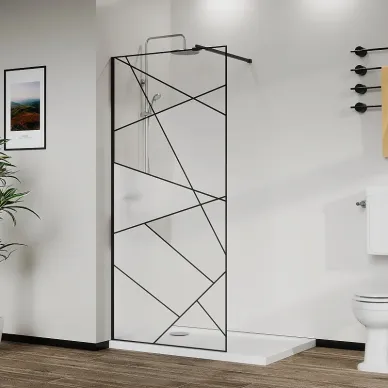 Душевая перегородка Azario Walk-In AZ-271-120-MB-CGP 120x195 см, профиль черный матовый/стекло прозрачное с рисунком 1