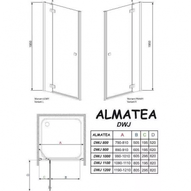 Душевая дверь Radaway Almatea DWJ (31002-01-01N) (90 см) прозрачное стекло (L) 2