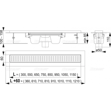 Душевой лоток Alcadrain APZ1001 (APZ1001-1050) 1050 мм 2