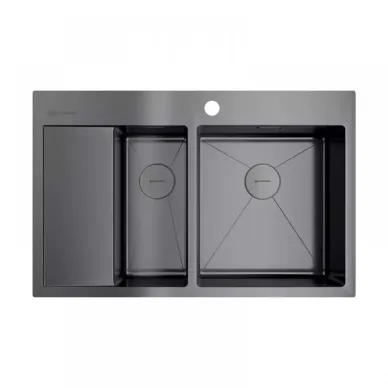 Мойка кухонная Omoikiri Akisame 78-2-GM-R (4973102) вороненая сталь 0