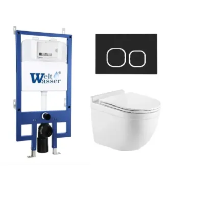 Инсталляция Welt Wasser Bamberg 545 +  HEIMBACH 043 GL-WT + Bamberg BL в комплекте с унитазом, безободковый, с сидением микролифт 0