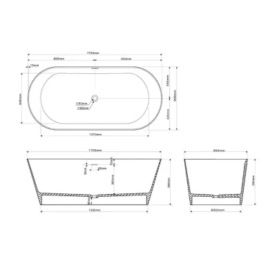 Ванна из искусственного камня Abber Stein AS9605 170x80 белая матовая 7