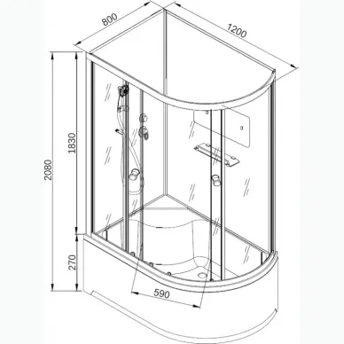 Душевая кабина DTO D D272L 120x80x208 см, левая, без крыши 7