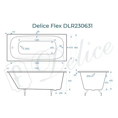 Ванна чугунная Delice Flex DLR230631 170х80 см, без антискользящего покрытия 7