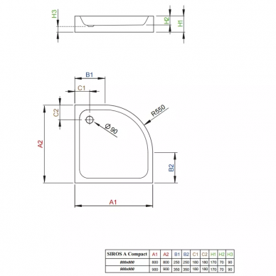 Душевой поддон Radaway Siros A900 Compact (SBA9917-2) 90x90 1