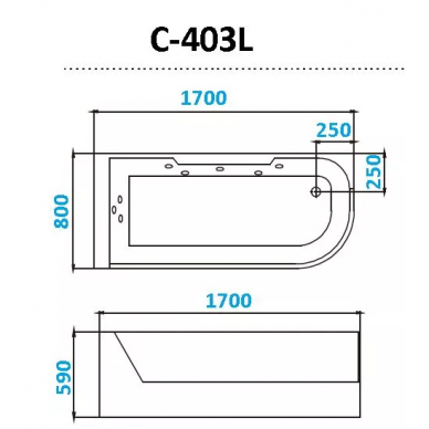 Акриловая ванна Cerutti SPA (C-403L) (170х80) левая, с гидромассажем 7