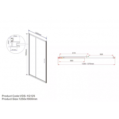 Душевая дверь Vincea Garda (VDS-1G125CLB) 125x190 см, профиль черный/стекло прозрачное 2