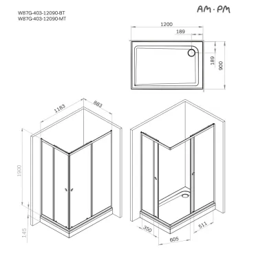 Душевой уголок Am.Pm Sunny W87G-403-12090-MT 120x90, стекло прозрачное/профиль матовый хром 8