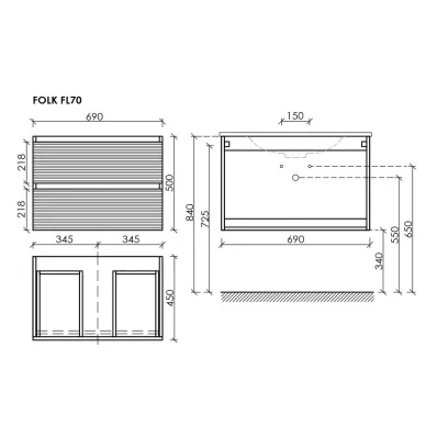 Тумба для ванной Sancos Folk FL70W 69см, Bianco 10