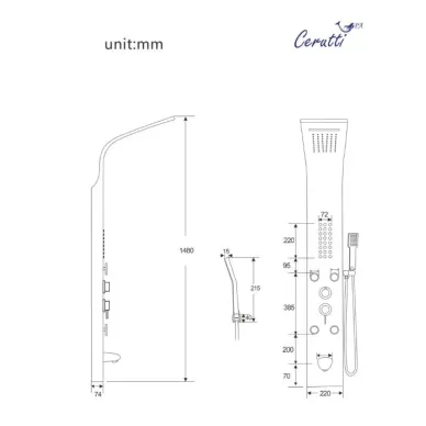 Душевая панель Cerutti SPA Victoria BR СТ9980 с гидромассажем, с изливом, матовая нержавеющая сталь 2