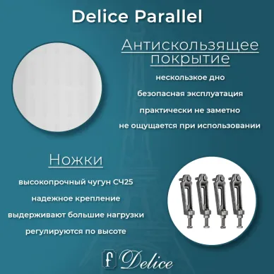 Ванна чугунная Delice Parallel DLR220504RB-AS 160х70 см, с антискользящим покрытием, с ручками черными матовыми 5