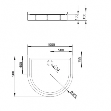 Душевой поддон Radaway Delos P (4Z19035-03N) 100x90 1