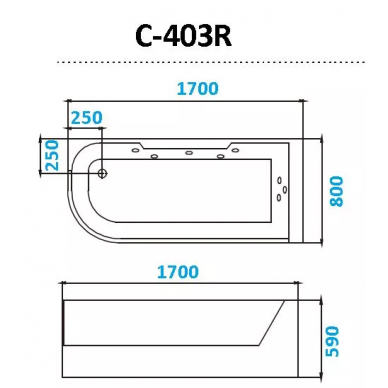 Акриловая ванна Cerutti SPA (C-403R) (170х80) правая, с гидромассажем 7