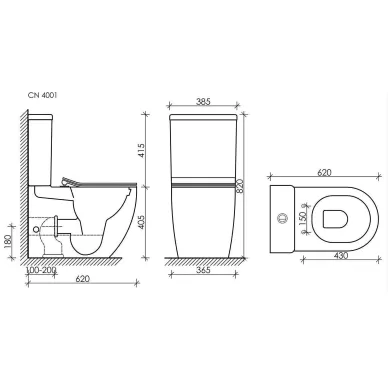 Чаша напольного унитаза Ceramicanova Metropol Rimless (CN4001-BMB) с сиденьем микролифт, чёрная матовая 7