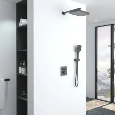 Душевая система Vincea Inspire VSFW-321MT1RGM встраиваемая с термостатом и полочкой, вороненая сталь 6