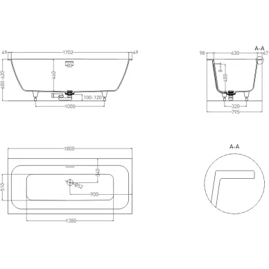Ванна из литого мрамора Salini Orlanda Axis Kit 103322M S-Stone 180x80 см, белая матовая 7