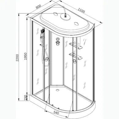 Душевая кабина DTO EM EM1511REL 110x80x220 см, правая, с электрикой 5