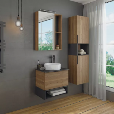 Тумба для ванной Comforty Штутгарт-60 (60x64.5x40 см), дуб тёмно-коричневый, круглая раковина 0