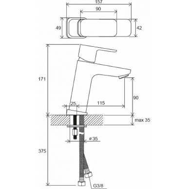 Смеситель для раковины Ravak 10° Free TD F 014.00 (X070129) без донного клапана, хром 6