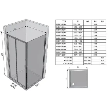 Душевая дверь Ravak Blix BLDP2-110 (0PVD0100ZG) профиль белый/стекло Grape 7