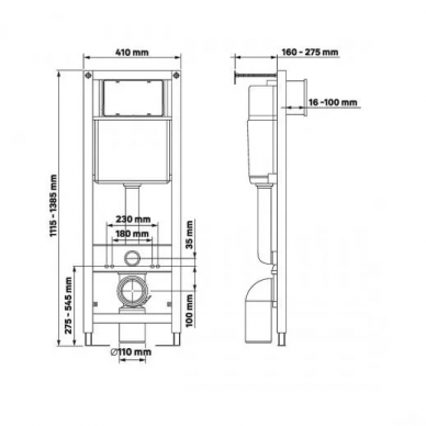 Инсталляция для подвесного унитаза Berges Atom 410 (040331) смывная клавиша хром 6