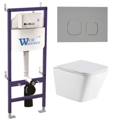 Инсталляция Welt Wasser Bamberg 460 + GELBACH 043 MT-WT + Bamberg CR в комплекте с унитазом, безободковый, с сидением микролифт 0