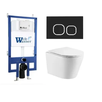 Инсталляция Welt Wasser Bamberg 545 + SALZBACH 043 GL-WT + Bamberg BL в комплекте с унитазом, безободковый, с сидением микролифт 0