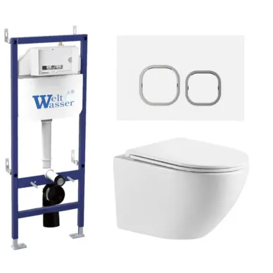 Инсталляция Welt Wasser BAMBERG 460 + MERZBACH 043 XL GL-WT + BAMBERG WT в комплекте с унитазом, безободковый, с сидением микролифт 0