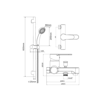 Душевой гарнитур OneLife P07-611cr со смесителем, хром 6