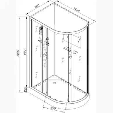 Душевая кабина DTO D D102R 120x80x208 см, правая, без крыши 8