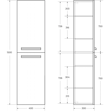 Пенал Cezares Eco (ECO-1500-2A-SC-BL) (40 см) подвесной (Bianco Lucido) 2