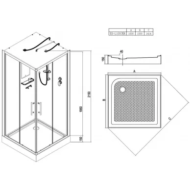 Душевая кабина Esbano C (ES-L100CKR) с крышей, LED освещение, 100x100x215 см 5