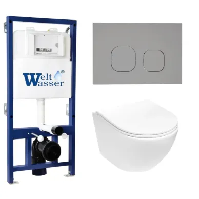 Инсталляция Welt Wasser BAMBERG 525 + MERZBACH 043 MT-WT + BAMBERG CR в комплекте с унитазом, безободковый, с сидением микролифт 0