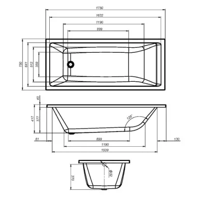 Ванна акриловая Am.Pm Gem W93A-175-075W-A 175х75 без гидромассажа 8