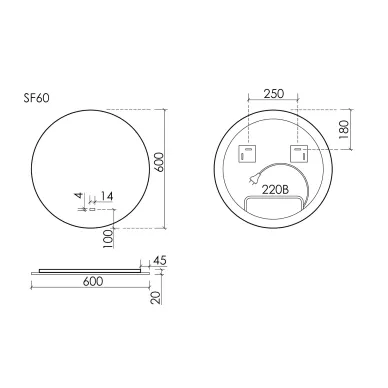 Зеркало Sancos Square 2.0 SF2.600 60 см, с LED подсветкой 8