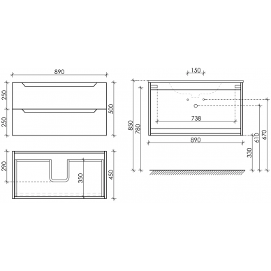 Тумба для ванной Sancos Norma 2.0 (NR2.090W) (89см) белый глянец 5