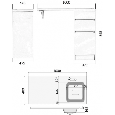 Тумба с раковиной Orange Sistema (ST-40TUW+RAR) (100 см) (чаша справа), белый 5