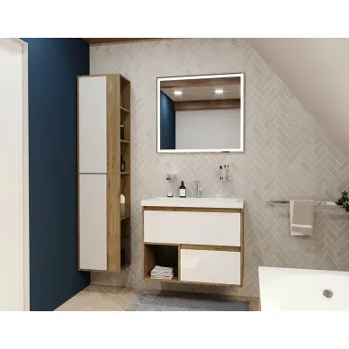 Тумба с раковиной Эстет Monaco Wood 90 (ФР-00010673) (подвесная) 2 ящика, белый/дуб рустикальный 5