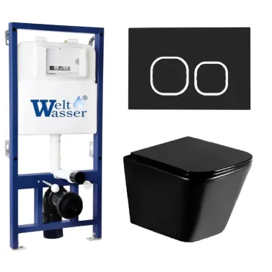 Инсталляция Welt Wasser BAMBERG 525 + GELBACH 043 GL-BL + BAMBERG BL в комплекте с унитазом, безободковый, с сидением микролифт 0