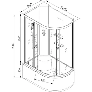 Душевая кабина DTO EM EM4512LNLED+GM 120x80x208 см, левая, без крыши, с гидромассажем и LED подсветкой 13
