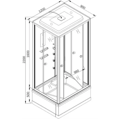 Душевая кабина DTO V V1245 120x90x220 см, с гидромассажем и электрикой 13