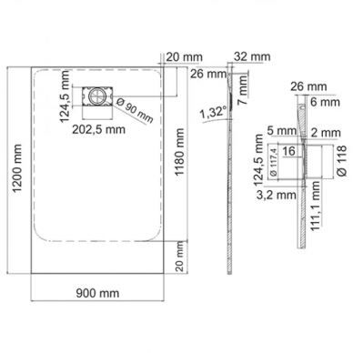 Поддон для душа Wasserkraft Leine 35T (35T07) (120x90) 1