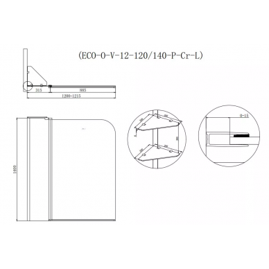 Шторка для ванной Cezares Eco V12 (120x140) прозрачное стекло 1