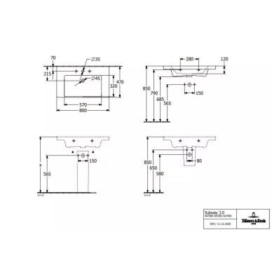 Раковина Villeroy & Boch Subway 3.0 (4A708001) (80 см) Альпийский белый 11